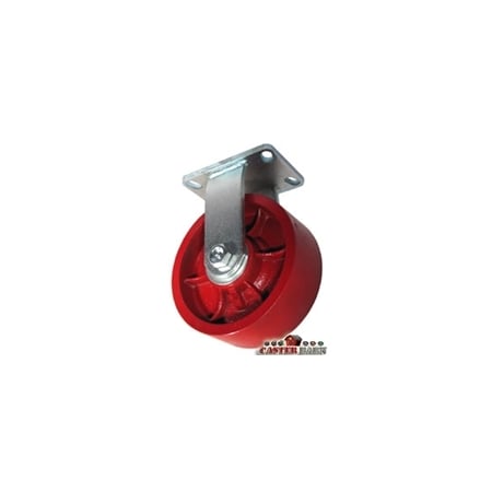 Casterhq 8"x3" Kingpinless Heavy Duty Rigid Caster, Red Ductile Iron Wheel - CB-10RCDS83